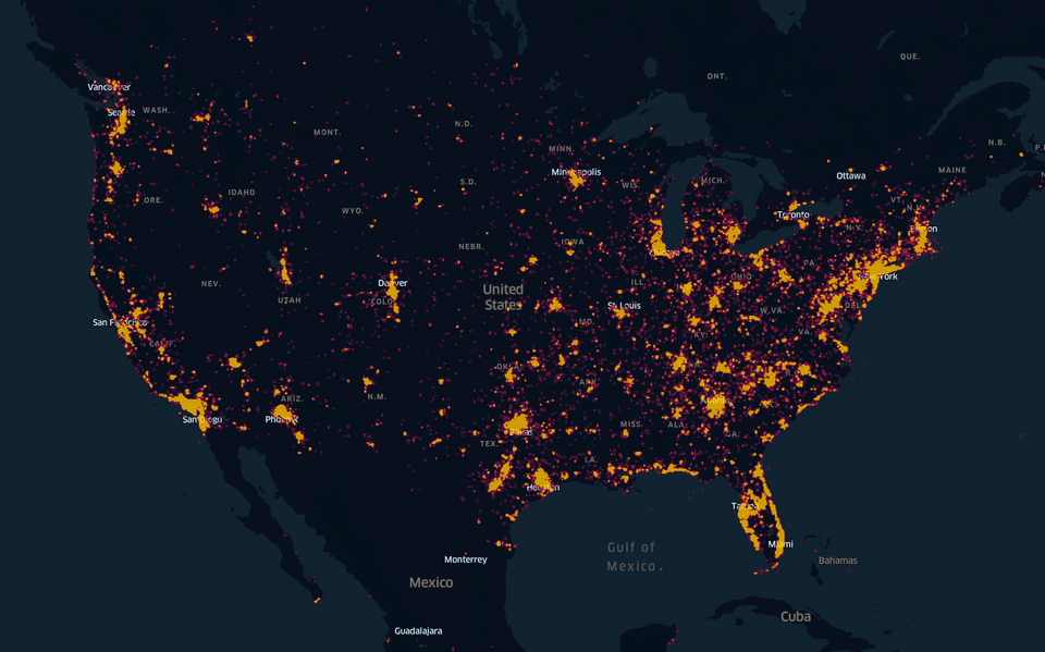 r/dataisbeautiful - [OC] A map of Parler users is a population map